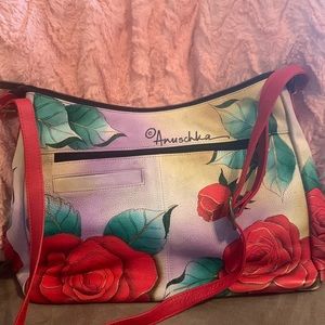 Large hand painted ANUSCHKA Multi Pocket Hobo